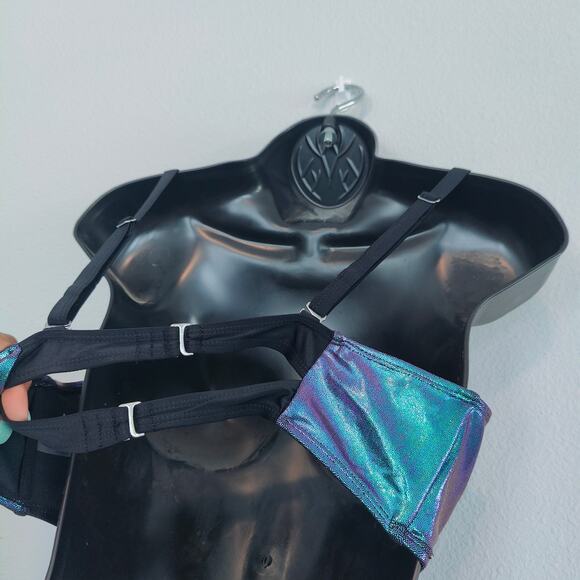 Blue Green Metallic Holographic High waist Bikini 2piece Swimsuit Plus Size 0x - Picture 3 of 4